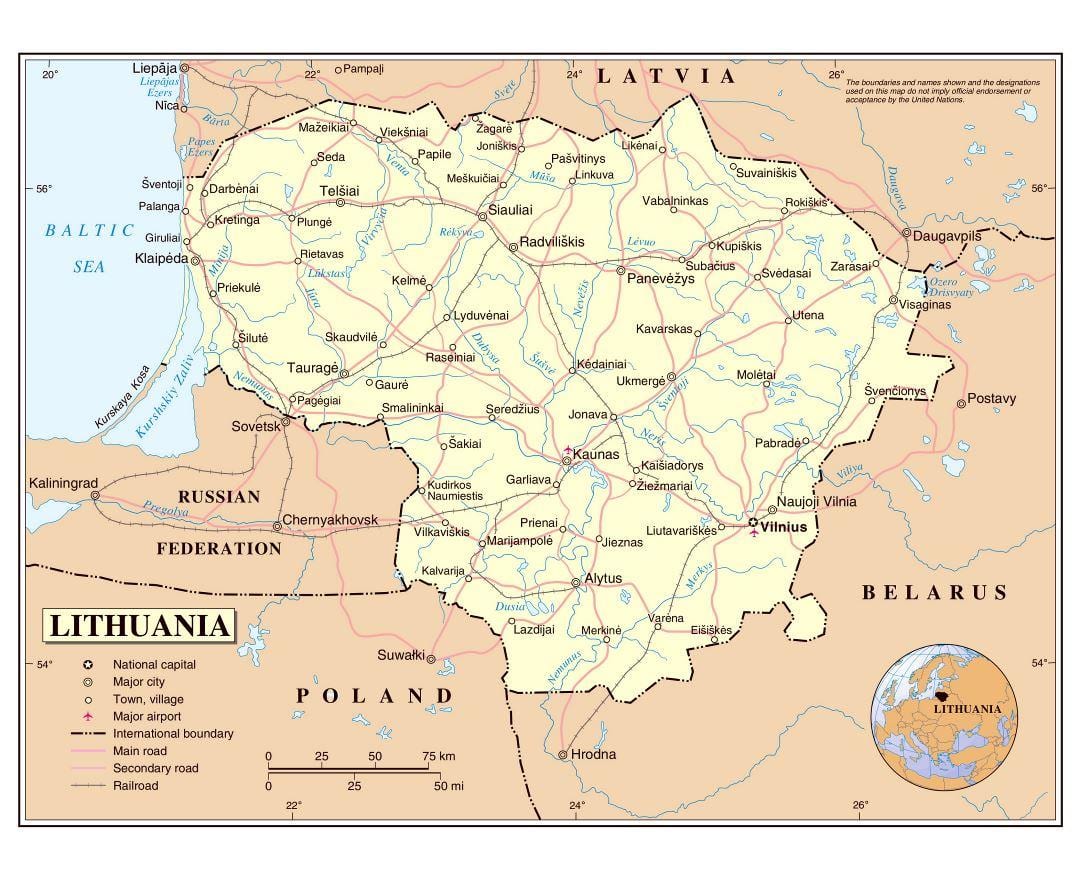Карта Літвы аэрапортаў
