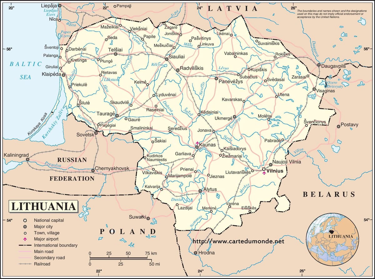 Карта Літвы краіны