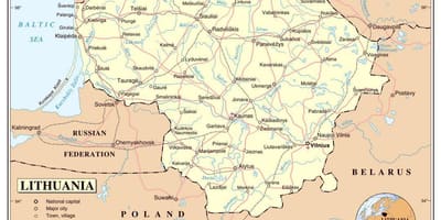 Карта Літвы аэрапортаў