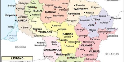 Карта Літвы палітычная
