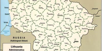 Карта карта Літвы з гарадамі